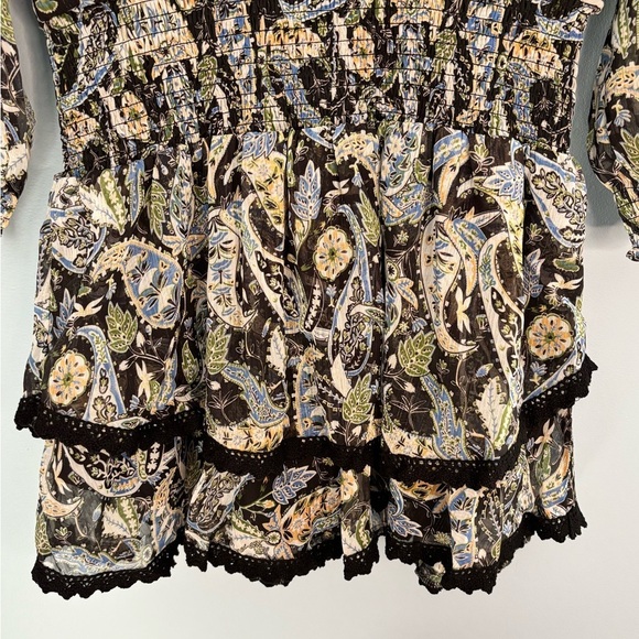 Anthropologie Central Park West Dress Paisley Black Smocked Long Sleeve Size Sm - Picture 5 of 8